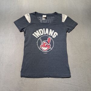 5th & Ocean Womens L Cleveland Indians Swisher 33 V Neck Blue Wahoo MLB T Shirt